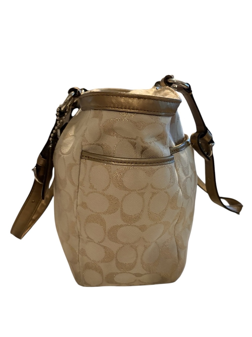 Coach F17724 Gallery Lurex Metallic Gold Khaki Tote Shoulder Bag - Picture 7 of 15
